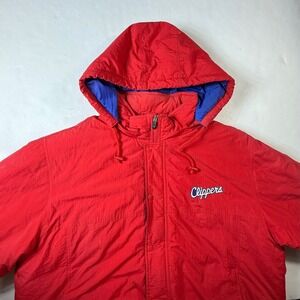 Los Angeles Clippers NBA Hooded Coat Jacket Mens Size 2XL Vintage Red Nylon VTG‎